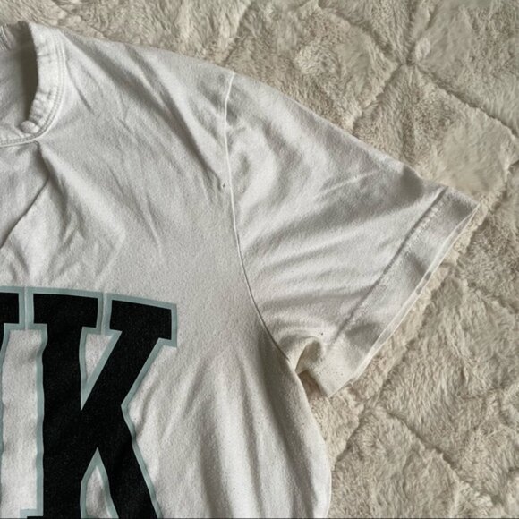 Victoria's Secret PINK | White Logo Cut Out Campus Crew Tee | Size Medium - Picture 6 of 12